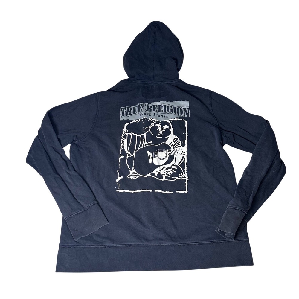 True Religion Mens Buddha World Tour Full Zip Hoodie Black 2XL Distressed
